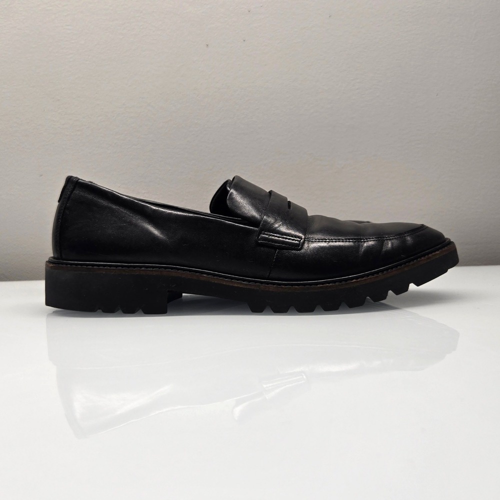 ECCO Modtray Penny Loafer EU 41 US 10 Black Leather Lug Sole Slip On Comfort